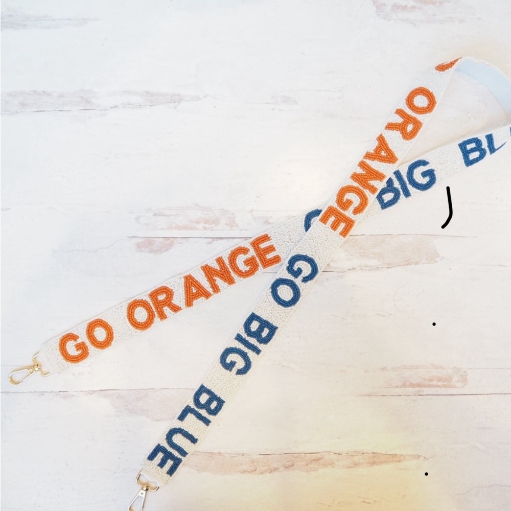 Game day ready with a beaded purse strap.GO ORANGE ,GO BIG BLUE. Gold  hrdwr~45”